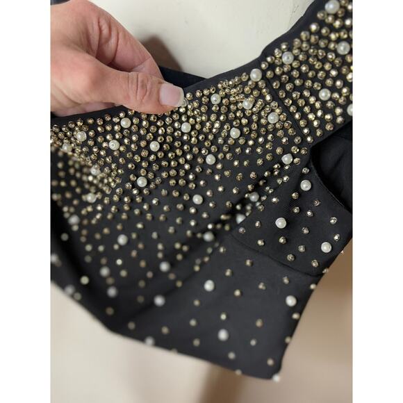 XSCAPE Black Beaded Pearl Crop Cap Sleeve Blouse Size 0 - Picture 3 of 5